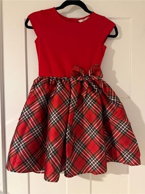 H&M Girls Red Plaid Holiday Party Dress with Bow